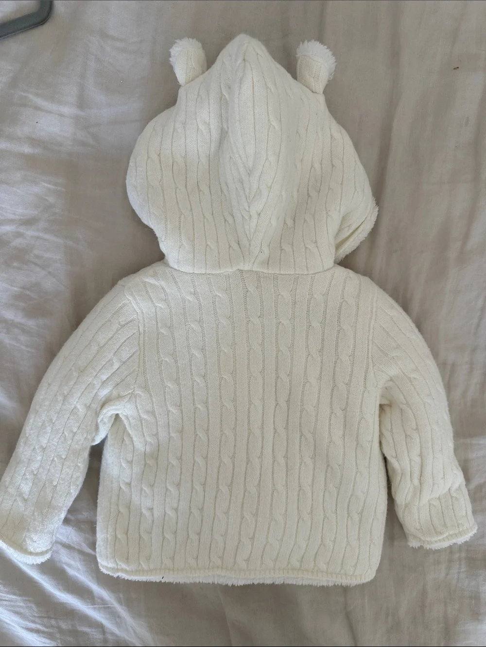 GAP Cream Cable-Knit Hooded Jacket with Ear Details
